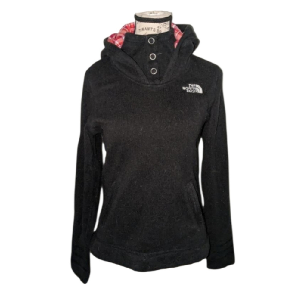 The North Face Plaid-Lined Fleece Snap-Neck Hoodie, Size Small